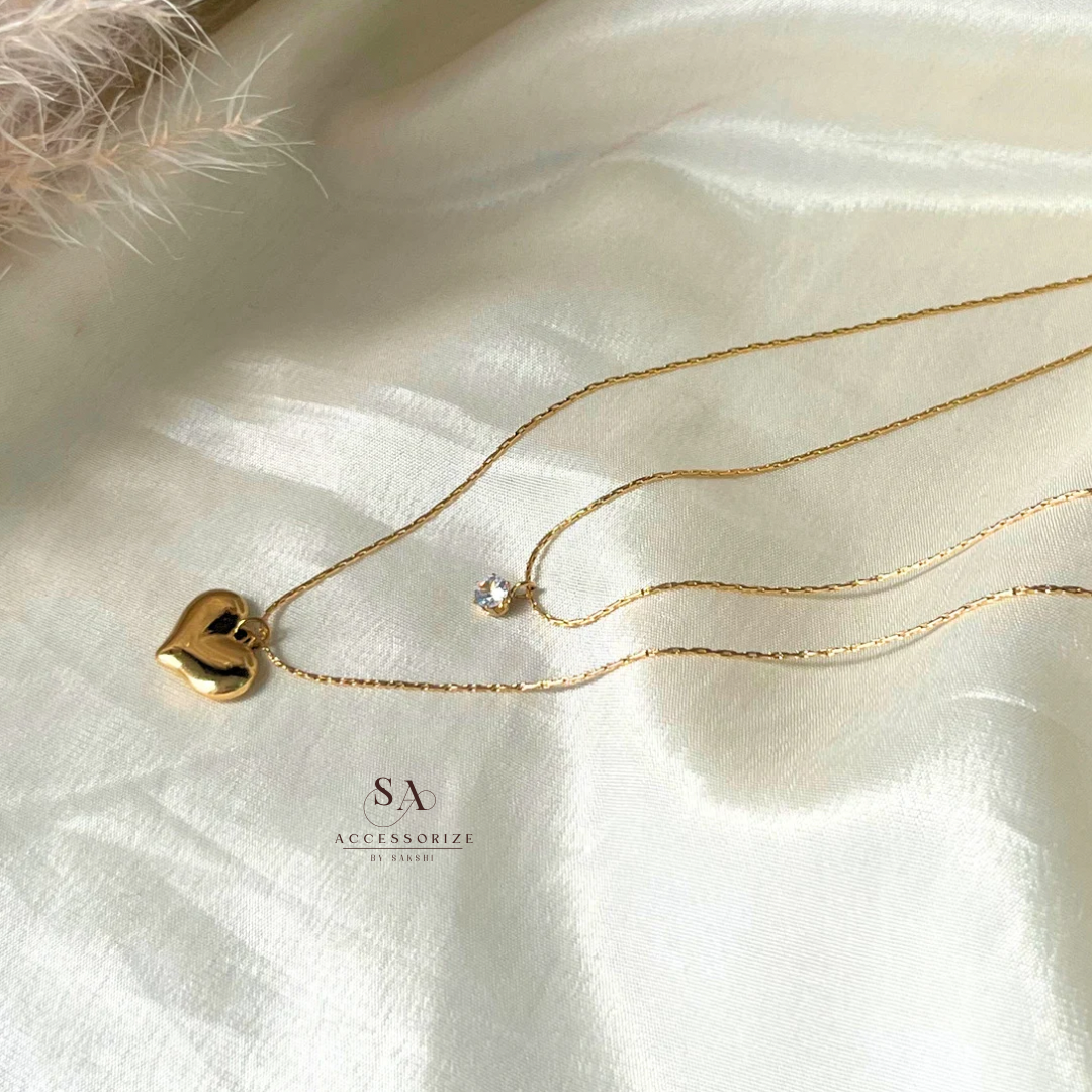Layered gold heart diamond chain