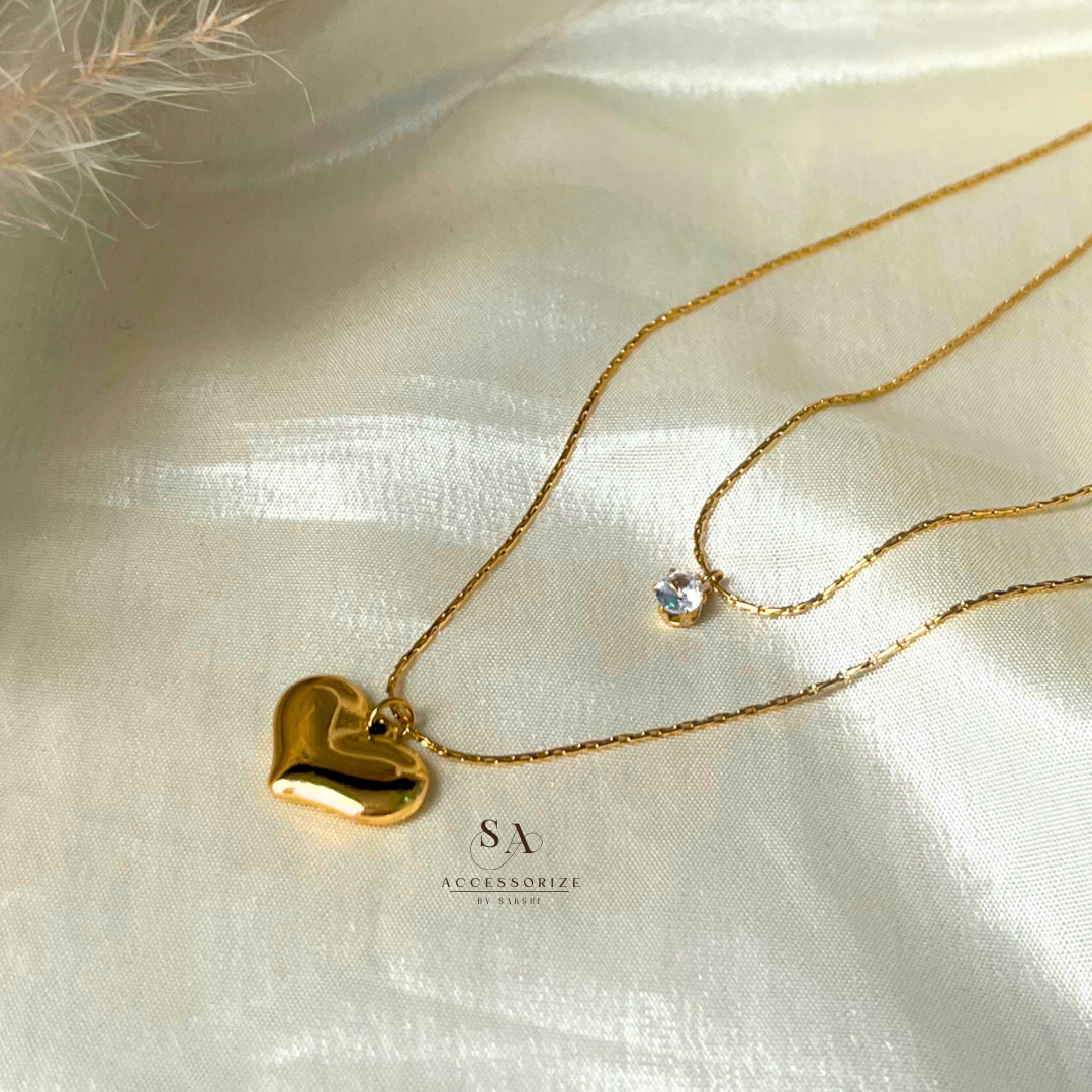Layered gold heart diamond chain